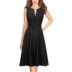 image:imageVFSHOW Womens Front Zipper Work Business ALine Dress Elegant Professional Office Career Church Fit and Flare Skater DressesBlack and White Striped