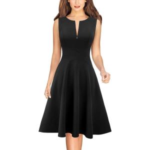 image:imageVFSHOW Womens Front Zipper Work Business ALine Dress Elegant Professional Office Career Church Fit and Flare Skater DressesBlackb