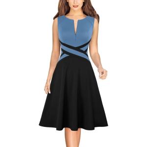 image:imageVFSHOW Womens Front Zipper Work Business ALine Dress Elegant Professional Office Career Church Fit and Flare Skater DressesBlueblack