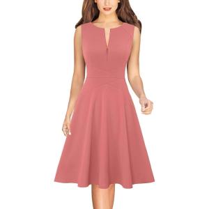 image:imageVFSHOW Womens Front Zipper Work Business ALine Dress Elegant Professional Office Career Church Fit and Flare Skater DressesDark Pink