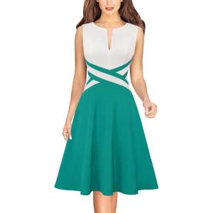 image:imageVFSHOW Womens Front Zipper Work Business ALine Dress Elegant Professional Office Career Church Fit and Flare Skater DressesOff Whitelake Green