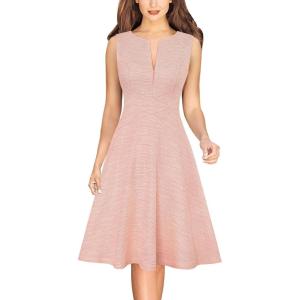 image:imageVFSHOW Womens Front Zipper Work Business ALine Dress Elegant Professional Office Career Church Fit and Flare Skater DressesPink Tweed
