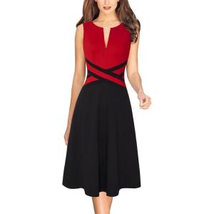 image:imageVFSHOW Womens Front Zipper Work Business ALine Dress Elegant Professional Office Career Church Fit and Flare Skater DressesRed and Black
