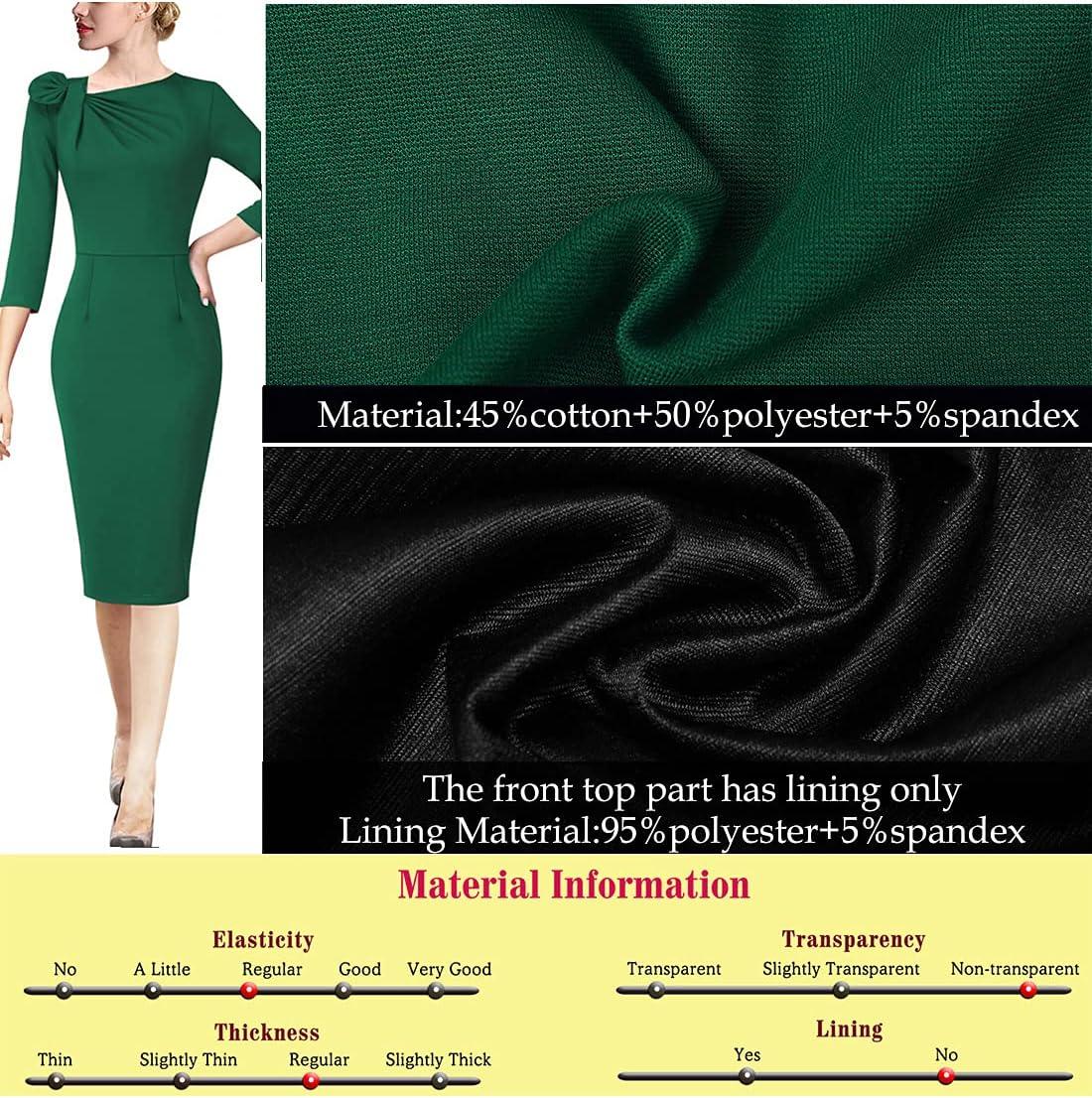 image:imageVFSHOW Womens Pleated Asymmetric Bow Neck Work Business Office Church Cocktail Party Pencil Sheath DressGreen