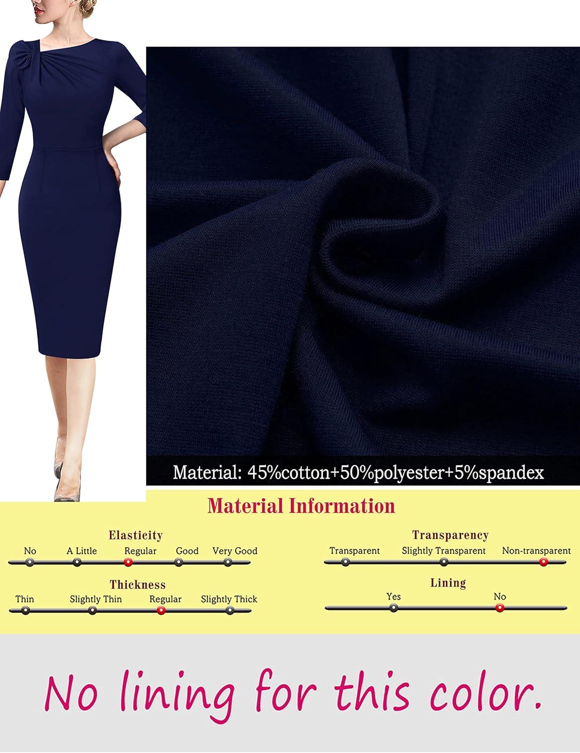 image:imageVFSHOW Womens Pleated Asymmetric Bow Neck Work Business Office Church Cocktail Party Pencil Sheath DressNavy Blue