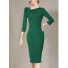 image:imageVFSHOW Womens Pleated Asymmetric Bow Neck Work Business Office Church Cocktail Party Pencil Sheath DressGreen