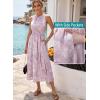 image:imageVFSHOW Womens Summer Casual Ruffle Crew Neck Midi Long Dress Sleeveless Wedding Guest Pocket Flowy A Line Tunic SundressPink Purple Floral Print