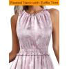 image:imageVFSHOW Womens Summer Casual Ruffle Crew Neck Midi Long Dress Sleeveless Wedding Guest Pocket Flowy A Line Tunic SundressPink Purple Floral Print