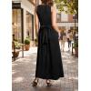 image:imageVFSHOW Womens Elegant Cocktail Wedding Guest Long Dress 2026 Smocked Cowl Neck Sleeveless Pocket Tie Waist Wrap A Line DressBlack