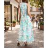 image:imageVFSHOW Womens Elegant Cocktail Wedding Guest Long Dress 2026 Smocked Cowl Neck Sleeveless Pocket Tie Waist Wrap A Line DressBlue Floral
