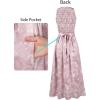 image:imageVFSHOW Womens Elegant Cocktail Wedding Guest Long Dress 2026 Smocked Cowl Neck Sleeveless Pocket Tie Waist Wrap A Line DressPink Floral