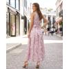image:imageVFSHOW Womens Elegant Cocktail Wedding Guest Long Dress 2026 Smocked Cowl Neck Sleeveless Pocket Tie Waist Wrap A Line DressPink Floral