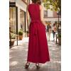 image:imageVFSHOW Womens Elegant Cocktail Wedding Guest Long Dress 2026 Smocked Cowl Neck Sleeveless Pocket Tie Waist Wrap A Line DressRed