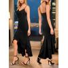image:imageVFSHOW Womens Formal Cocktail Double Layer Ruffle High Low Dress 2026 V Neck Spaghetti Strap Beach Wedding Guest Prom DressesBlack