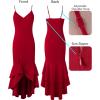 image:imageVFSHOW Womens Formal Cocktail Double Layer Ruffle High Low Dress 2026 V Neck Spaghetti Strap Beach Wedding Guest Prom DressesRed