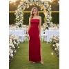 image:imageVFSHOW Womens Strapless Maxi Dress 2026 Smocked Ruffle Tube Top Long Dress Side Slit Pleated Formal Prom Evening Gown DressesRed