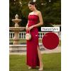 image:imageVFSHOW Womens Strapless Maxi Dress 2026 Smocked Ruffle Tube Top Long Dress Side Slit Pleated Formal Prom Evening Gown DressesRed