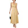 image:imageVFSHOW Womens Elegant Cocktail Wedding Guest Long Dress 2026 Smocked Cowl Neck Sleeveless Pocket Tie Waist Wrap A Line DressBeige