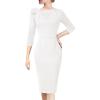 image:imageVFSHOW Womens Pleated Asymmetric Bow Neck Work Business Office Church Cocktail Party Pencil Sheath DressOffwhite
