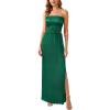 image:imageVFSHOW Womens Strapless Maxi Dress 2026 Smocked Ruffle Tube Top Long Dress Side Slit Pleated Formal Prom Evening Gown DressesGreen