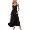 image:imageVFSHOW Womens Summer Spaghetti Strap V Neck Long Dress 2026 Casual Beach Vacation Wedding Guest Pockets Flowy A Line DressesBlack