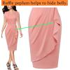 image:imageVFSHOW Womens Notch V Neck Ruched Ruffle 2023 Work Business Office Party Bodycon Pencil DressSalmon Pink