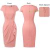image:imageVFSHOW Womens Notch V Neck Ruched Ruffle 2023 Work Business Office Party Bodycon Pencil DressSalmon Pink