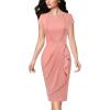 image:imageVFSHOW Womens Notch V Neck Ruched Ruffle 2023 Work Business Office Party Bodycon Pencil DressSalmon Pink