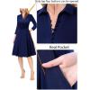 image:imageVFSHOW Womens 2024 Business Work Office Collar V Neck Bow Belted Pockets Buttons Slim Vintage Fit and Flare A Line Dress