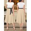 image:imageVFSHOW Womens 2025 Summer Work Business Midi Dresses Belted Pockets Office Slimming ALine Colorblock Fit and Flare Dress Off White XLarge 11823 WHT XL