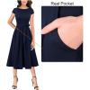 image:imageVFSHOW Womens 2025 Wear to Work Business Office Casual Pockets Belted Pleated Vintage Church Cocktail A Line Fit and Flare Midi Dress Navy Blue XXLarge 11893 BLU XXL