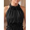 image:imageVFSHOW Womens 3D Floral Halter Satin Formal Evening Gown High Slit ALine Maxi Wedding Guest Party Bridesmaid Blouson DressBlack
