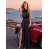 image:imageVFSHOW Womens 3D Floral Halter Satin Formal Evening Gown High Slit ALine Maxi Wedding Guest Party Bridesmaid Blouson DressBlack