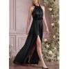 image:imageVFSHOW Womens 3D Floral Halter Satin Formal Evening Gown High Slit ALine Maxi Wedding Guest Party Bridesmaid Blouson DressBlack