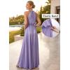 image:imageVFSHOW Womens 3D Floral Halter Satin Formal Evening Gown High Slit ALine Maxi Wedding Guest Party Bridesmaid Blouson DressLight Purple