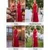 image:imageVFSHOW Womens 3D Floral Halter Satin Formal Evening Gown High Slit ALine Maxi Wedding Guest Party Bridesmaid Blouson DressRed