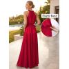 image:imageVFSHOW Womens 3D Floral Halter Satin Formal Evening Gown High Slit ALine Maxi Wedding Guest Party Bridesmaid Blouson DressRed