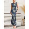 image:imageVFSHOW Womens Boat Neck Formal Bodycon Maxi Sleeveless Slim Fitted Wedding Guest Long Cocktail Mermaid DressBlue Floral Print