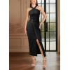 image:imageVFSHOW Womens Crisscross Halter Neck Cocktail Wedding Guest Ruched Bodycon Elegant Formal Party Evening Long Wrap DressBlack