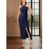 image:imageVFSHOW Womens Crisscross Halter Neck Cocktail Wedding Guest Ruched Bodycon Elegant Formal Party Evening Long Wrap DressDark Blue