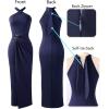 image:imageVFSHOW Womens Crisscross Halter Neck Cocktail Wedding Guest Ruched Bodycon Elegant Formal Party Evening Long Wrap DressDark Blue