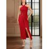 image:imageVFSHOW Womens Crisscross Halter Neck Cocktail Wedding Guest Ruched Bodycon Elegant Formal Party Evening Long Wrap DressRed