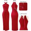 image:imageVFSHOW Womens Crisscross Halter Neck Cocktail Wedding Guest Ruched Bodycon Elegant Formal Party Evening Long Wrap DressRed