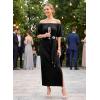 image:imageVFSHOW Womens One Shoulder Formal Wedding Guest Pleated Maxi Dress Elegant Off Shoulder Tie Waist Long Cocktail Evening GownBlack