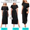 image:imageVFSHOW Womens One Shoulder Formal Wedding Guest Pleated Maxi Dress Elegant Off Shoulder Tie Waist Long Cocktail Evening GownBlack
