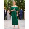 image:imageVFSHOW Womens One Shoulder Formal Wedding Guest Pleated Maxi Dress Elegant Off Shoulder Tie Waist Long Cocktail Evening GownGreen