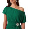 image:imageVFSHOW Womens One Shoulder Formal Wedding Guest Pleated Maxi Dress Elegant Off Shoulder Tie Waist Long Cocktail Evening GownGreen
