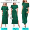 image:imageVFSHOW Womens One Shoulder Formal Wedding Guest Pleated Maxi Dress Elegant Off Shoulder Tie Waist Long Cocktail Evening GownGreen
