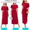 image:imageVFSHOW Womens One Shoulder Formal Wedding Guest Pleated Maxi Dress Elegant Off Shoulder Tie Waist Long Cocktail Evening GownRed