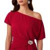 image:imageVFSHOW Womens One Shoulder Formal Wedding Guest Pleated Maxi Dress Elegant Off Shoulder Tie Waist Long Cocktail Evening GownRed